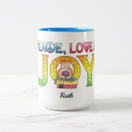 Peace Liebe Joy Knitting Kitty Personalisiert Zweifarbige Tasse