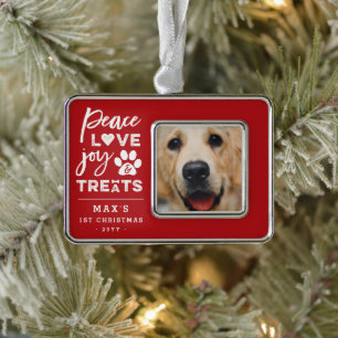 Peace Liebe Joy Leckereien Hund Lover Foto Funny P Rahmen-Ornament Silber