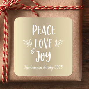Peace Liebe Joy Modern Typografy Gold Foil Quadratischer Aufkleber