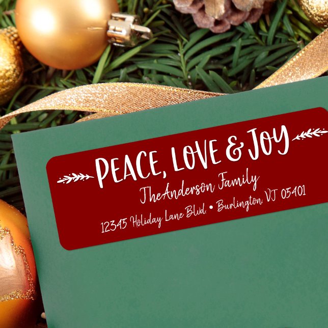 Peace Liebe Joy Modern Typografy Name Burgundy Red (Von Creator hochgeladen)