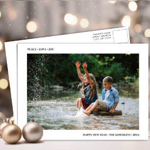 PEACE LIEBE JOY Moderne Schwarze Typografie Minima Feiertagspostkarte