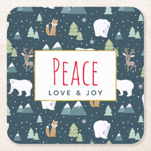 Peace Liebe & Joy Niedliche Weihnachtsmänner Muste Rechteckiger Pappuntersetzer