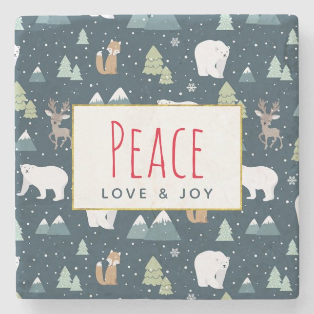 Peace Liebe & Joy Niedliche Weihnachtsmänner Muste Steinuntersetzer (Vorderseite)