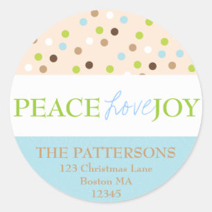 Peace Liebe Joy Polka Dots in Blue Runder Aufkleber
