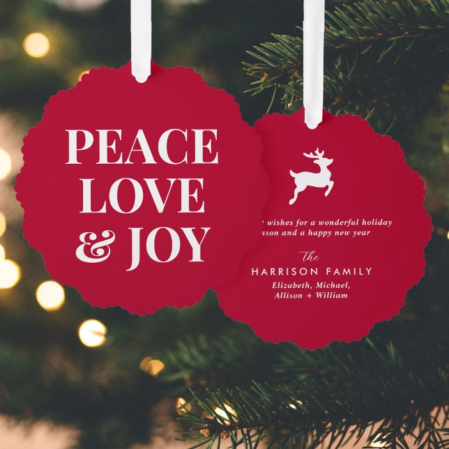 Peace Liebe Joy Red Christmas Holiday Ornament Karte (Von Creator hochgeladen)