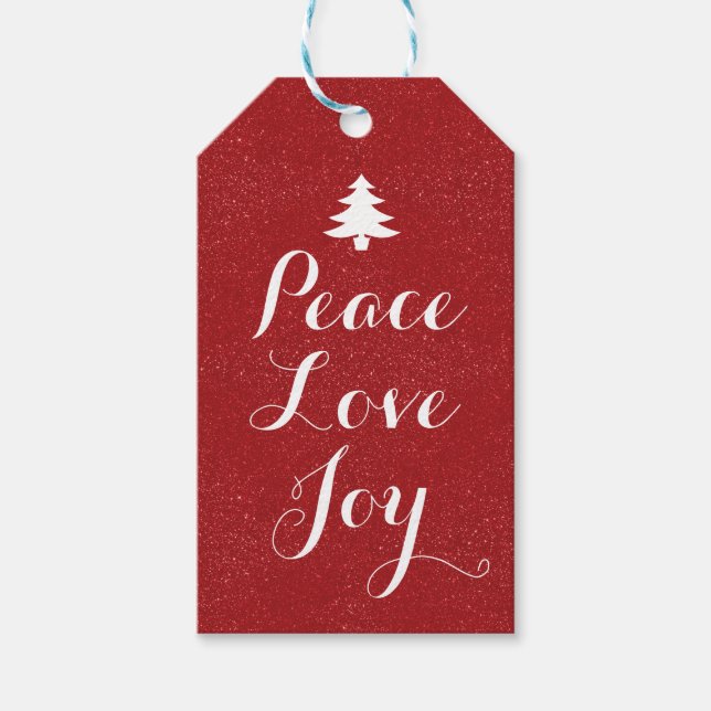 Peace Liebe Joy Red Glitzer Geschenkanhänger (Vorderseite)