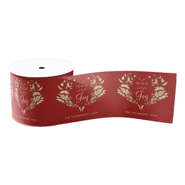Peace Liebe Joy Red Gold Personalisiert Ripsband (Spule)