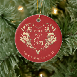 Peace Liebe Joy Red Gold Weihnachten Keramik Ornament