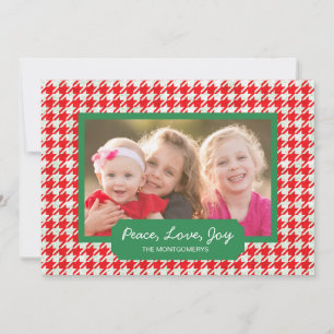 Peace Liebe Joy Red Hahnentrittmuster Holiday Foto Feiertagskarte