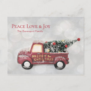 Peace Liebe & Joy Red Toy Truck Lieferung Feiertagspostkarte