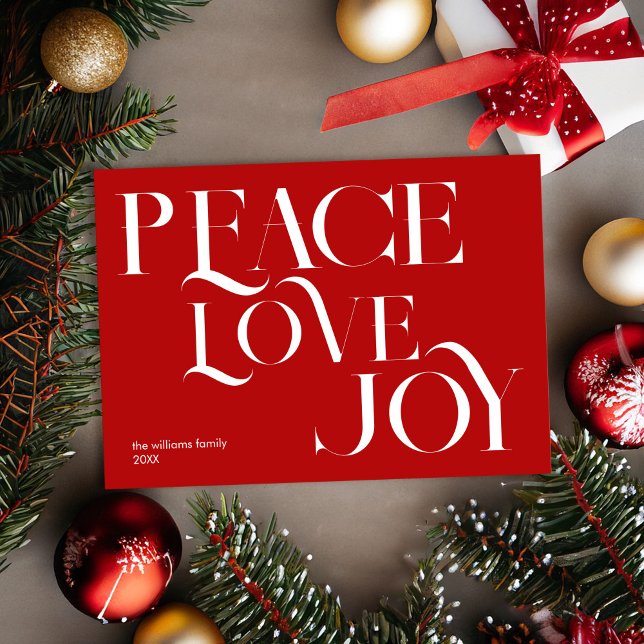 Peace Liebe Joy Red White Feiertagskarte (Von Creator hochgeladen)