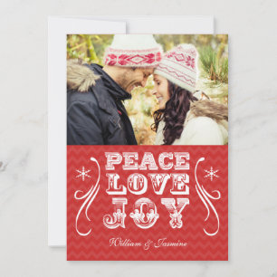 PEACE LIEBE JOY Red Zickzack Holiday Flat Card Feiertagskarte