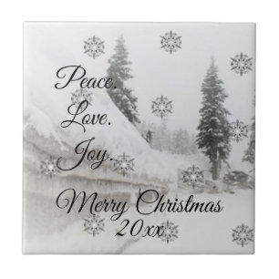 Peace Liebe Joy   Schwarz-Weiß-Schneefälle Fliese