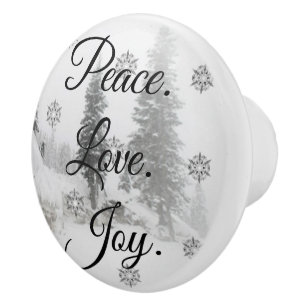 Peace Liebe Joy   Schwarz-Weiß-Schneefälle Keramikknauf