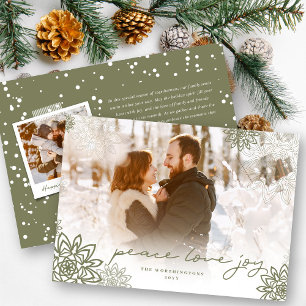 Peace Liebe Joy Snowflakes Elegantes Foto Feiertagskarte