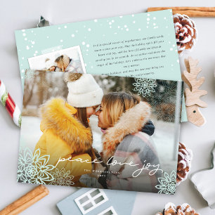 Peace Liebe Joy Snowflakes Elegantes Foto Feiertagskarte