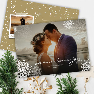 Peace Liebe Joy Snowflakes Elegantes Foto Feiertagskarte