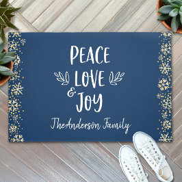 Peace Liebe Joy Snowflakes Typografie Navy Holiday Fußmatte