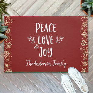 Peace Liebe Joy Snowflakes Typografie Red Holiday Fußmatte