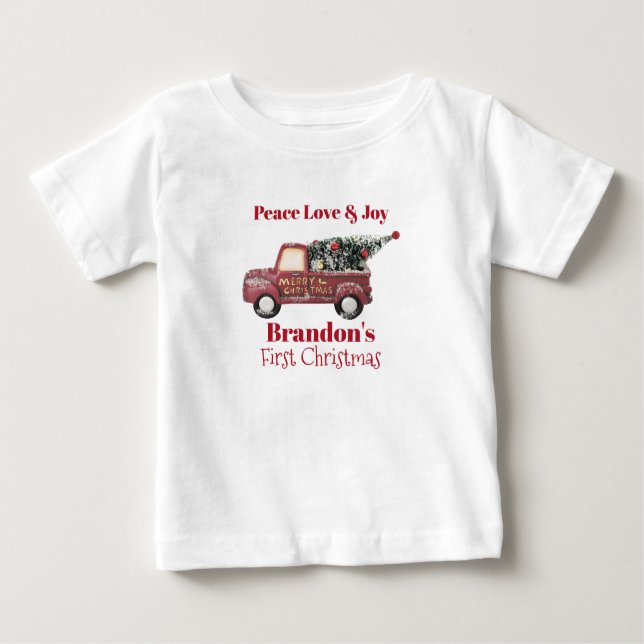 Peace Liebe & Joy Toy Truck Erster Weihnachten Baby T-shirt (Vorderseite)