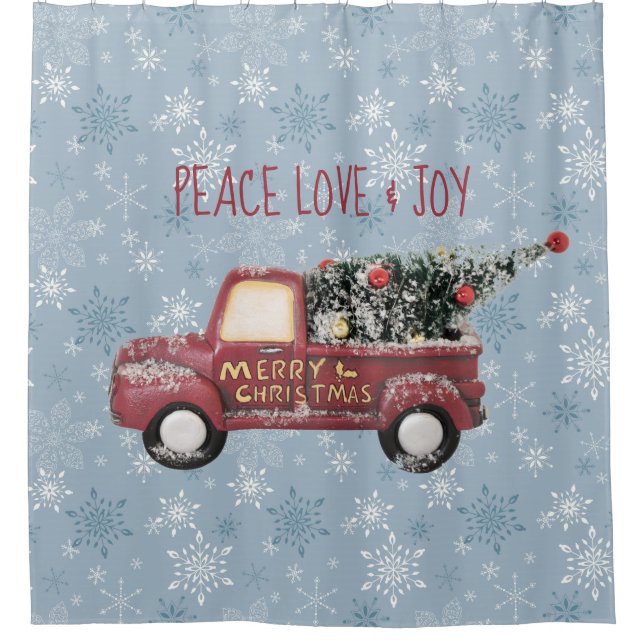 Peace Liebe & Joy Toy Truck Frohe Weihnachten Duschvorhang (Vorderseite)