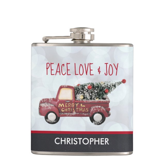 Peace Liebe & Joy Toy Truck Frohe Weihnachten Flachmann (Vorderseite)