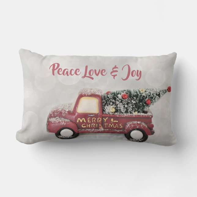Peace Liebe & Joy Toy Truck Frohe Weihnachten Lendenkissen (Vorderseite)