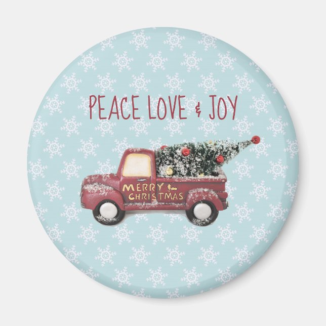 Peace Liebe & Joy Toy Truck Frohe Weihnachten Magnet (Vorne)