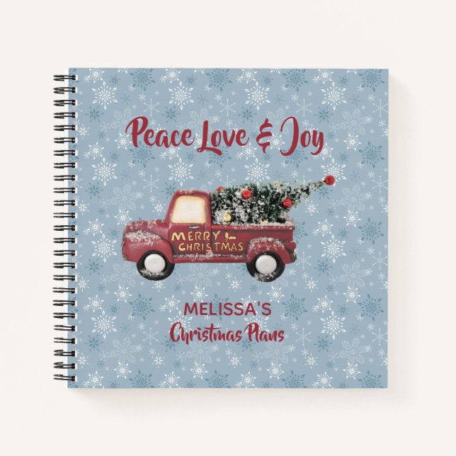 Peace Liebe & Joy Toy Truck Frohe Weihnachten Notizbuch (Vorderseite)