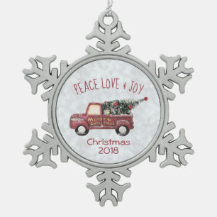 Peace Liebe & Joy Toy Truck Frohe Weihnachten Schneeflocken Zinn-Ornament