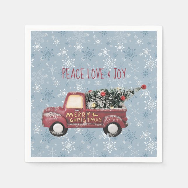 Peace Liebe & Joy Toy Truck Frohe Weihnachten Serviette (Vorderseite)