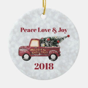 Peace Liebe & Joy Vintag Toy Truck Keramik Ornament