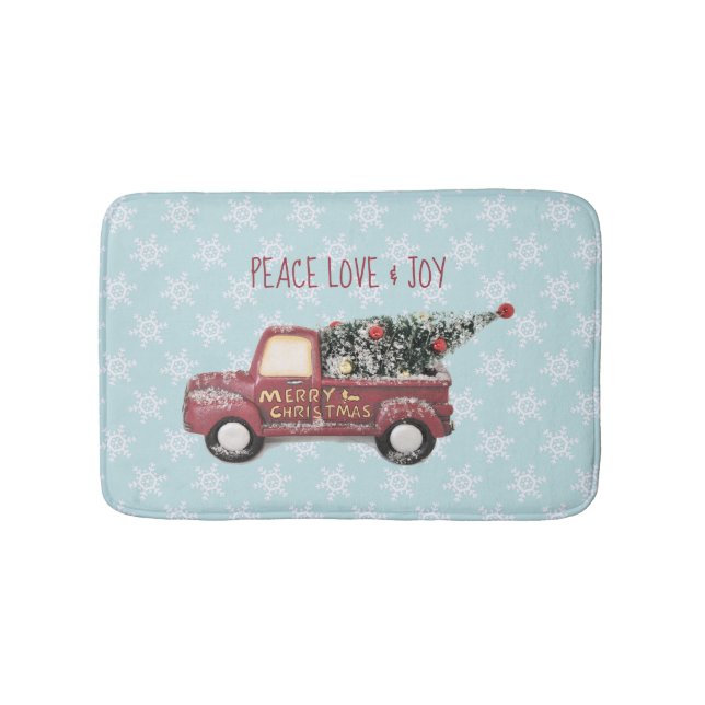 Peace Liebe & Joy w/Red Toy Truck Frohe Weihnachte Badematte (Vorderseite)
