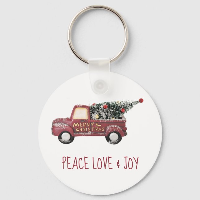 Peace Liebe & Joy w/RedToy Truck Frohe Weihnachten Schlüsselanhänger (Vorderseite)