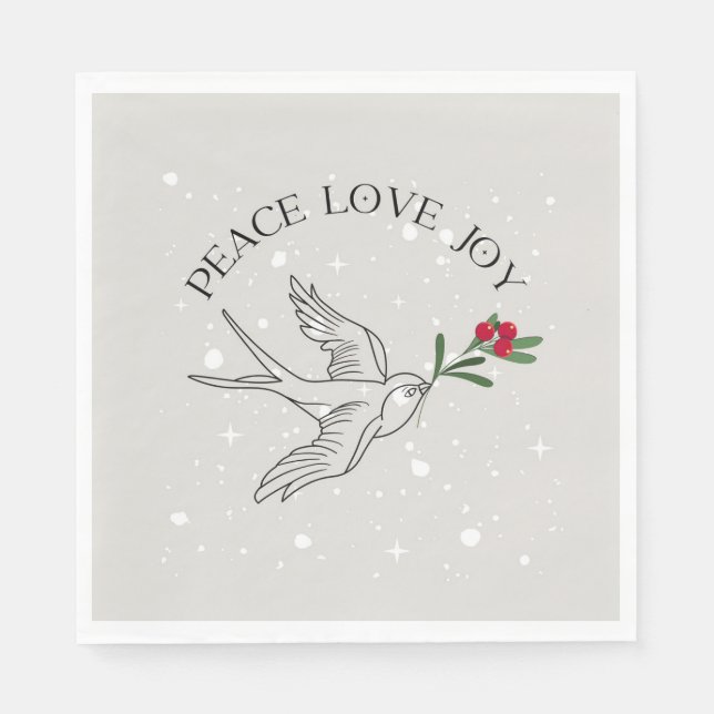 PEACE LIEBE JOY Weihnachtsfeiertag Rote Berries Serviette (Vorderseite)