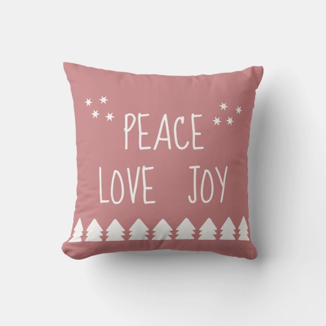 Peace Liebe Joy White Script Soft Pink Christmas T Kissen (Vorderseite)