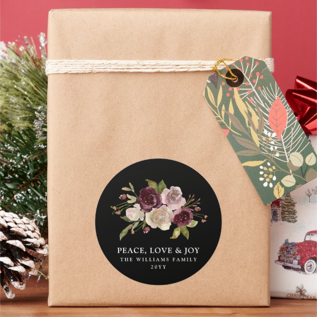 Peace Liebe Joy Winter Bouquet Runder Aufkleber (Feiertag)