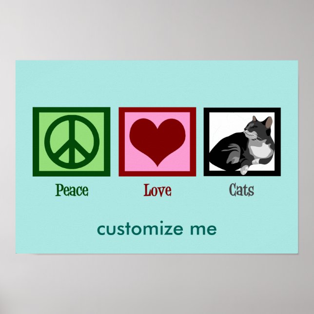 Peace Liebe Katzen Niedlich Aquamarin Poster (Vorne)