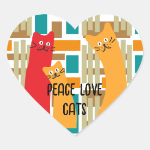 Peace Liebe Katzen skurrile niedliche geometrische Herz-Aufkleber