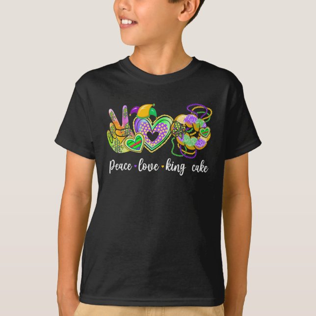 Peace Liebe King Cake Mardi Gras Party New Orleans T-Shirt (Vorderseite)
