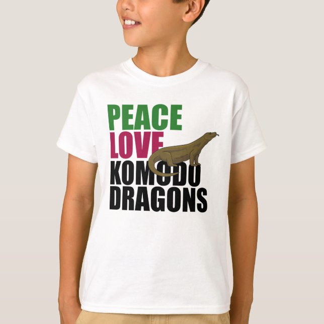 Peace Liebe Komodo Dragons Kinder T-Shirt (Vorderseite)