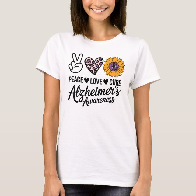 PEACE LIEBE KURZ Alzheimer's Bewusstsein T-Shirt (Vorderseite)