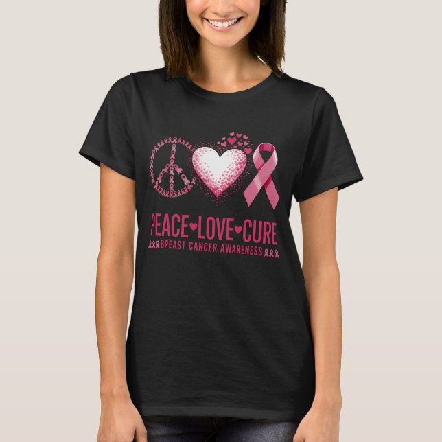 PEACE LIEBE KURZ Brustkrebs Bewusstsein T-Shirt (Vorderseite)