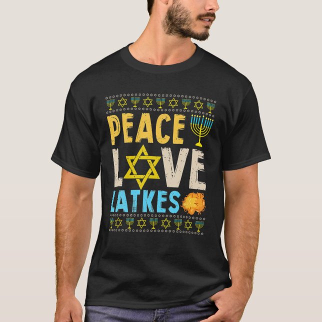 Peace Liebe Latkes Funny Hanukkah Chanukah Jüdisch T-Shirt (Vorderseite)