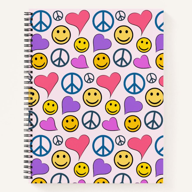 Peace Liebe Laugh Pattern Notizbuch (Vorderseite)