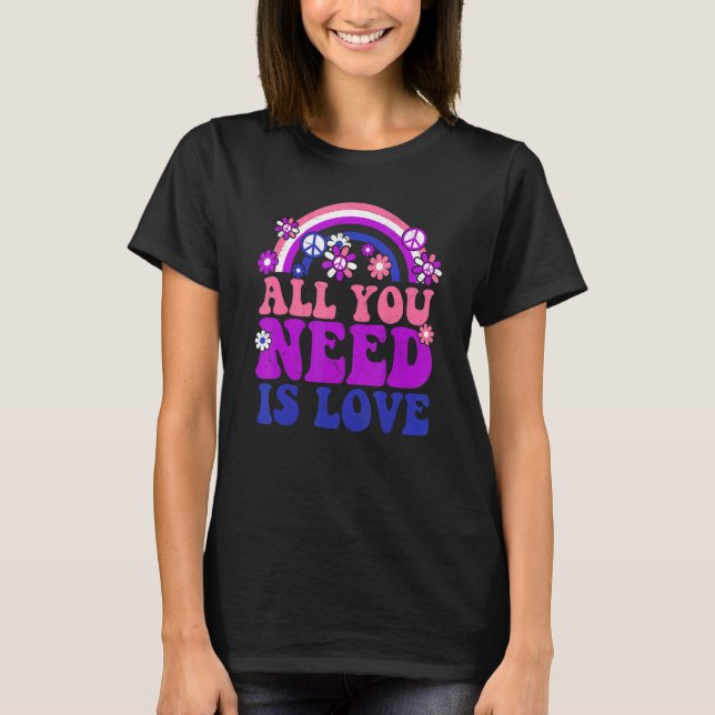 PEACE LIEBE LGBT Rainbow Groovy Hippie Kostümhalle T-Shirt (Vorderseite)