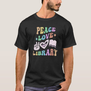 PEACE LIEBE LIBRARY Retro Librarian Groovy School T-Shirt