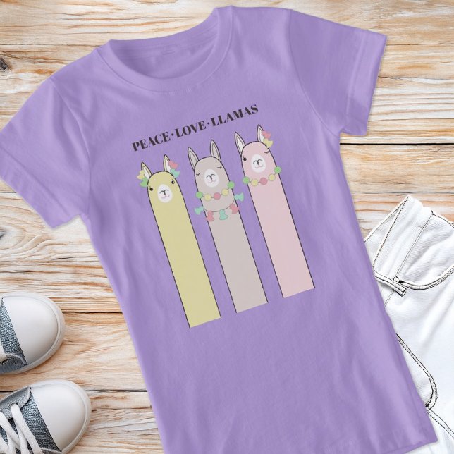 Peace Liebe Llamas - Niedlicher Retro-farbenfroher T-Shirt (Von Creator hochgeladen)