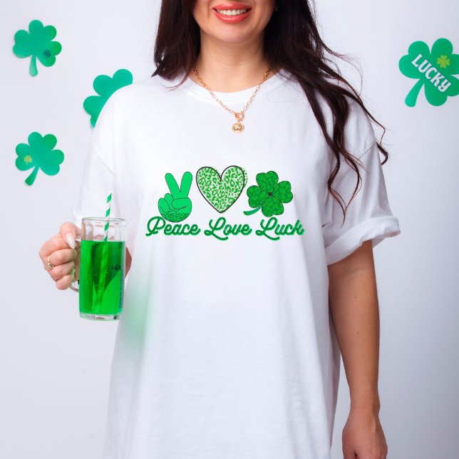 Peace Liebe Luck St Patricks Day Green Leopard T-Shirt (Von Creator hochgeladen)