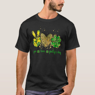 Peace Liebe Lucky St Patricks Day Kleeblatt Leopar T-Shirt